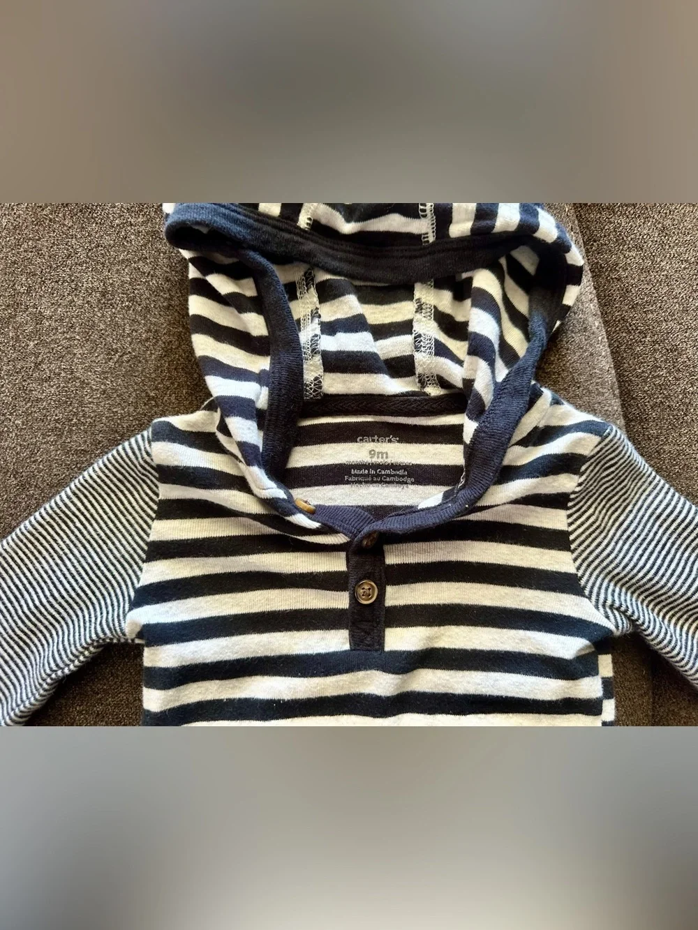 Striped Hooded and Henley Baby One-Piece Set - Navy & Gray